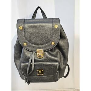 MCM Black Pebbled Leather Mini Backpack Gold Hardware Drawstring